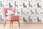 Cute Llamas Kids Wallpaper / Peel and Stick Wallpaper Removable Wallpaper Home Decor Wall Art Wall Decor Room Decor - D118