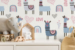 Cute Llamas Kids Wallpaper / Peel and Stick Wallpaper Removable Wallpaper Home Decor Wall Art Wall Decor Room Decor - D118