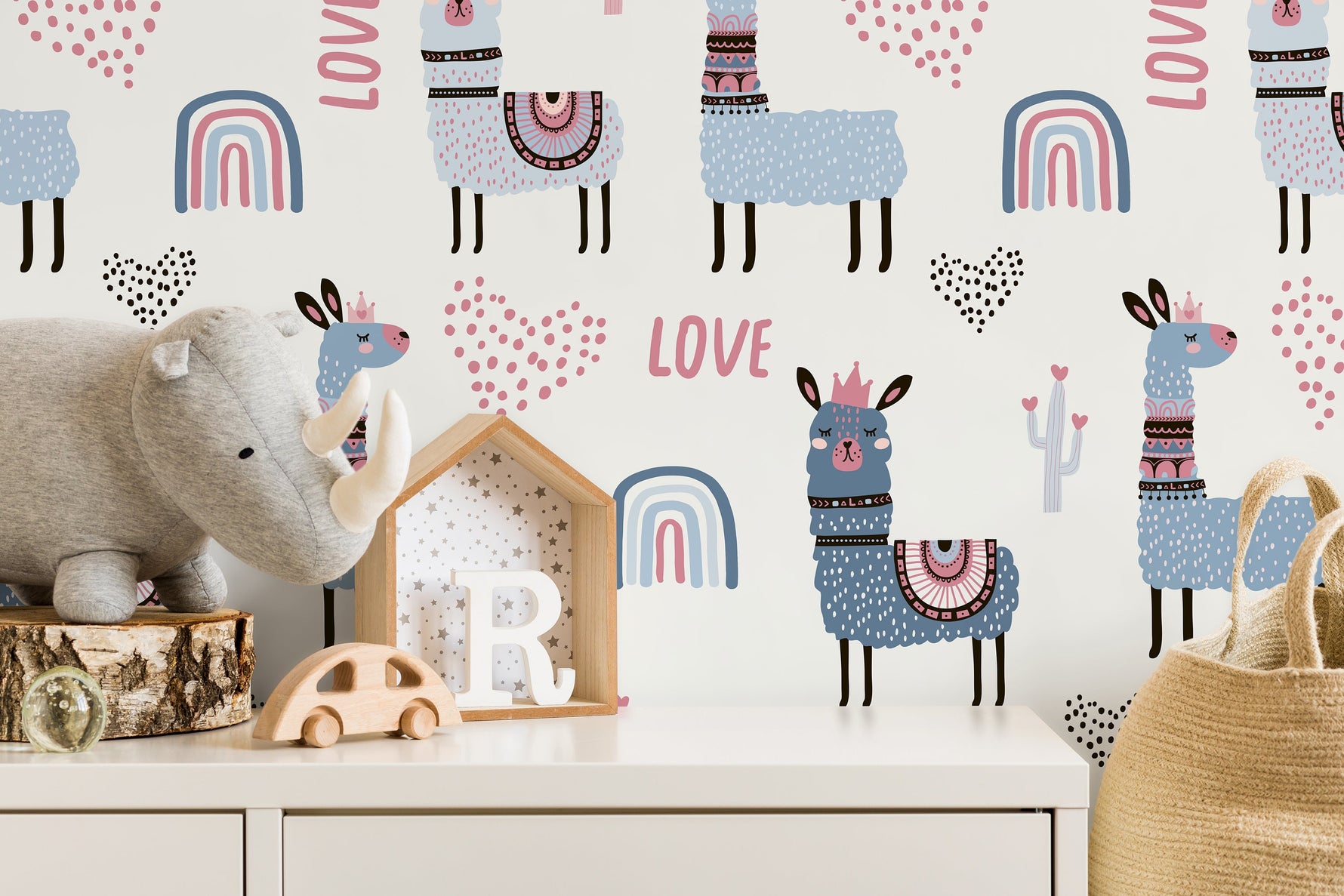 Cute Llamas Kids Wallpaper / Peel and Stick Wallpaper Removable Wallpaper Home Decor Wall Art Wall Decor Room Decor - D118