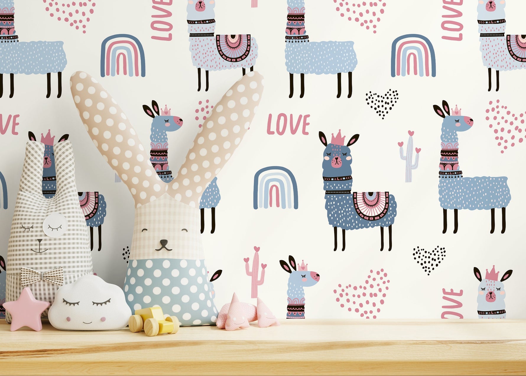 Cute Llamas Kids Wallpaper / Peel and Stick Wallpaper Removable Wallpaper Home Decor Wall Art Wall Decor Room Decor - D118