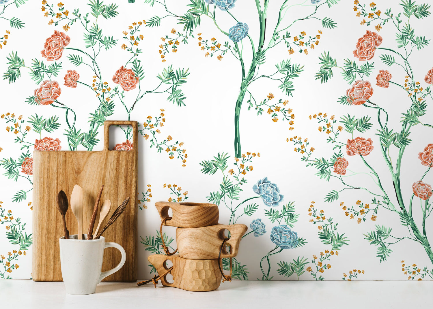 Boho Floral Garden Wallpaper / Peel and Stick Wallpaper Removable Wallpaper Home Decor Wall Art Wall Decor Room Decor - D121