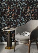 Dark Floral Garden Wallpaper / Peel and Stick Wallpaper Removable Wallpaper Home Decor Wall Art Wall Decor Room Decor - D122