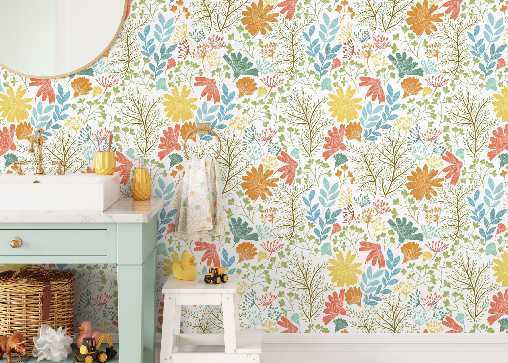 Colorful Wildflowers Wallpaper / Peel and Stick Wallpaper Removable Wallpaper Home Decor Wall Art Wall Decor Room Decor - D132