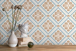 Blue and Beige Retro Tile Wallpaper / Peel and Stick Wallpaper Removable Wallpaper Home Decor Wall Art Wall Decor Room Decor - D138