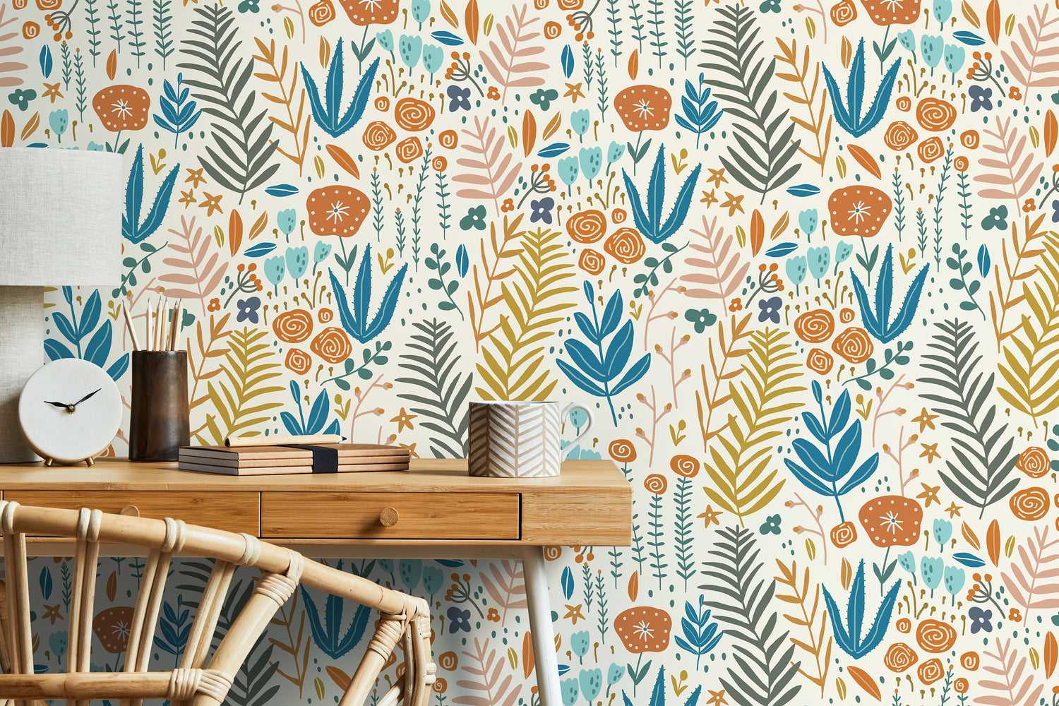 Scandinavian Wildflowers Wallpaper / Peel and Stick Wallpaper Removable Wallpaper Home Decor Wall Art Wall Decor Room Decor - D115