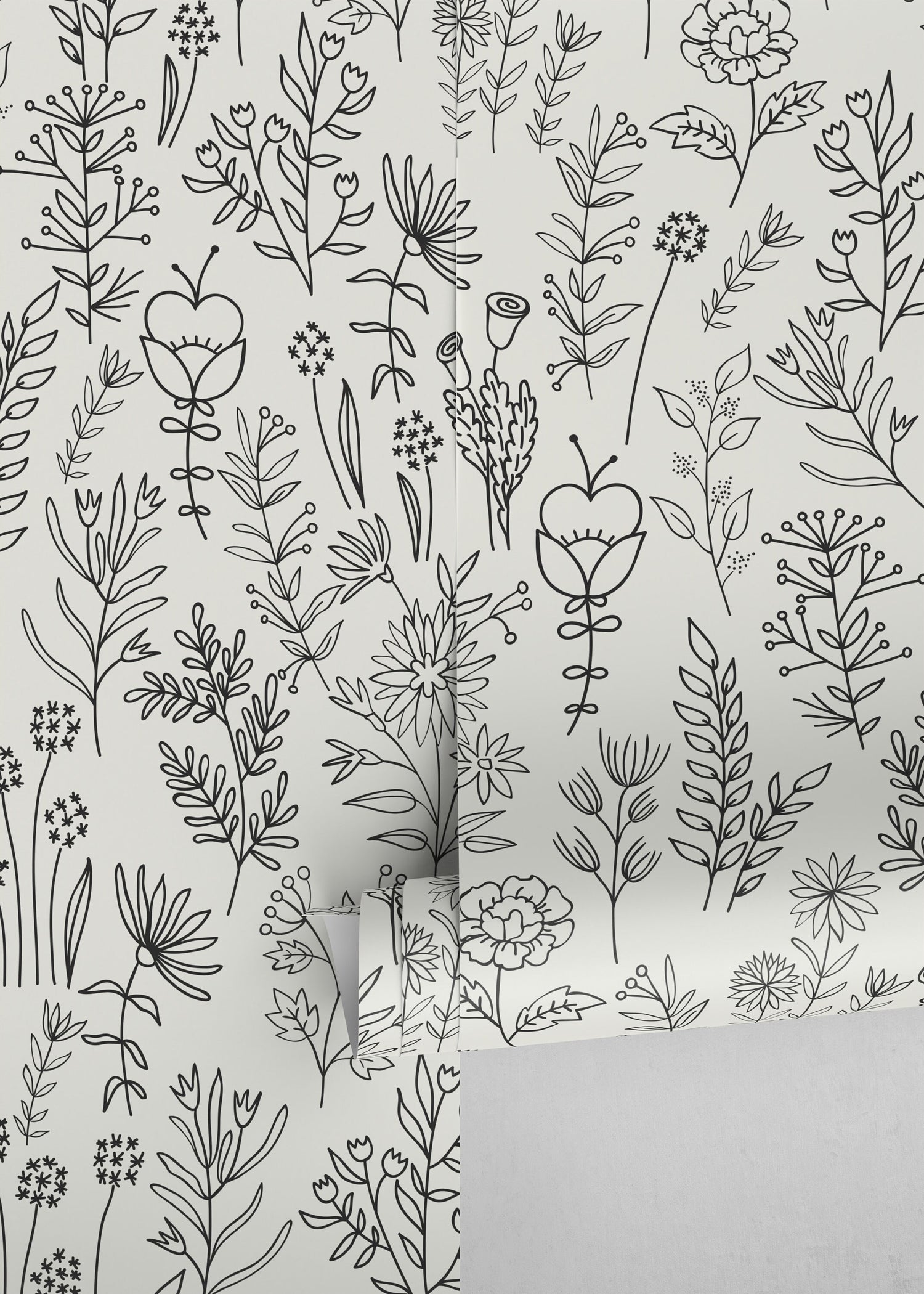 Neutral Boho Wildflowers Wallpaper / Peel and Stick Wallpaper Removable Wallpaper Home Decor Wall Art Wall Decor Room Decor - D234