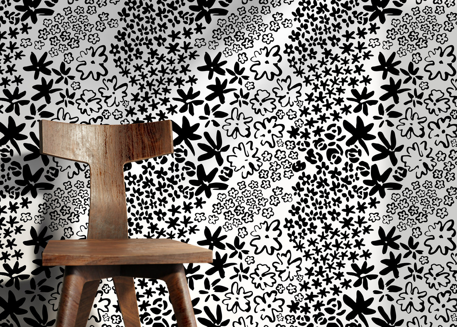 Black and White Floral Wallpaper / Peel and Stick Wallpaper Removable Wallpaper Home Decor Wall Art Wall Decor Room Decor - D165