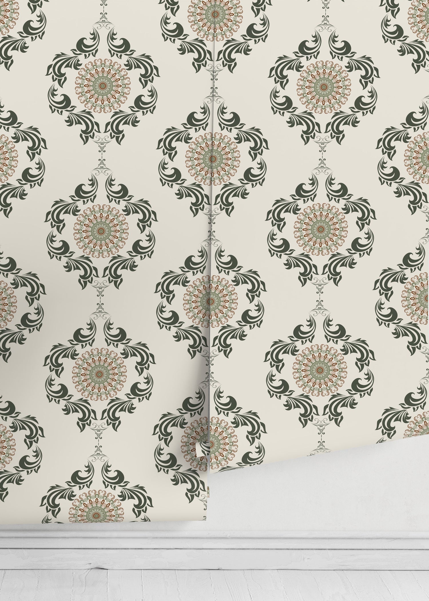 Neutral Vintage Ornamental Wallpaper / Peel and Stick Wallpaper Removable Wallpaper Home Decor Wall Art Wall Decor Room Decor - D232