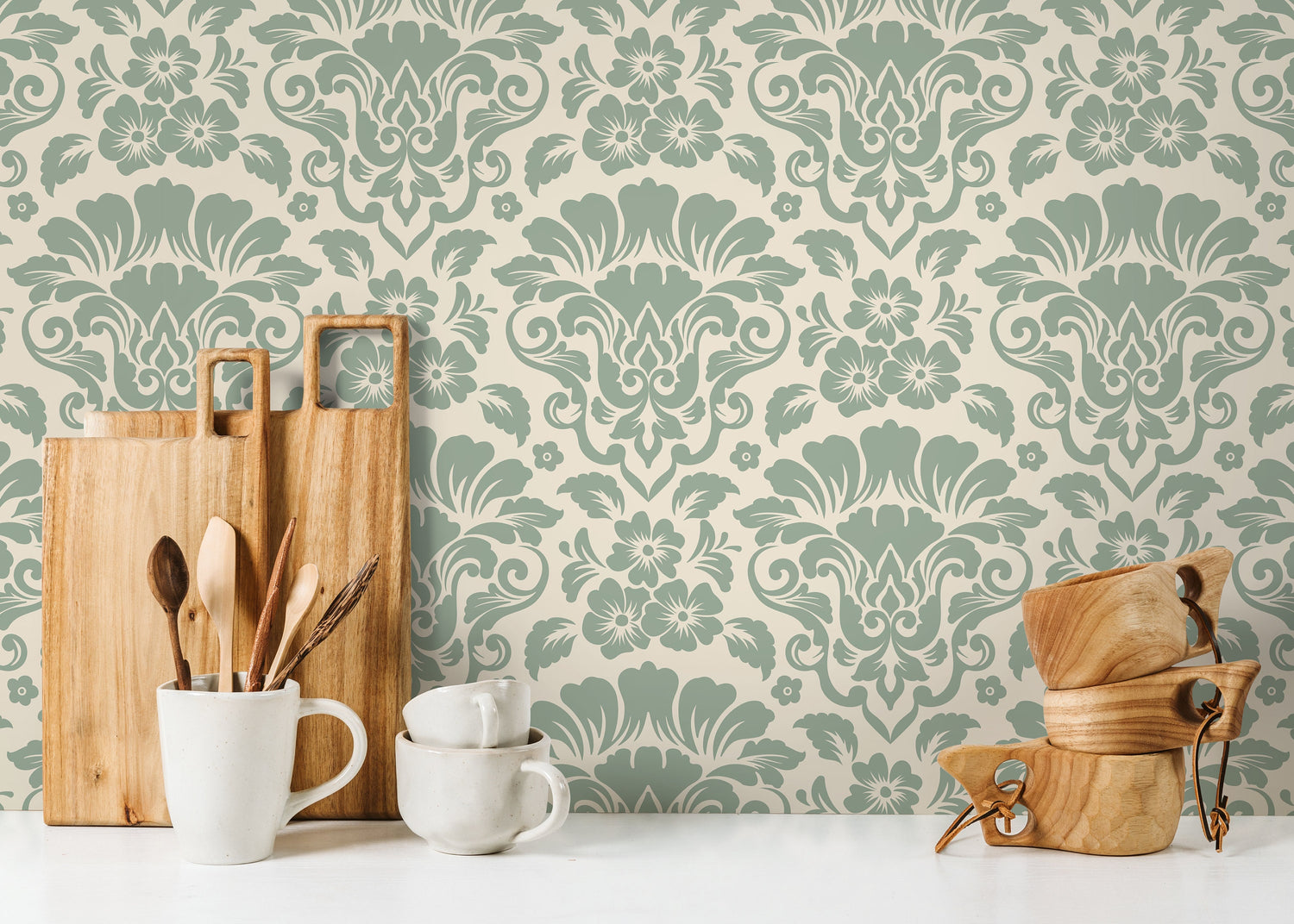 Mint Damask Wallpaper / Peel and Stick Wallpaper Removable Wallpaper Home Decor Wall Art Wall Decor Room Decor - D216