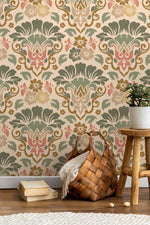 Floral Damask Wallpaper / Peel and Stick Wallpaper Removable Wallpaper Home Decor Wall Art Wall Decor Room Decor - D214