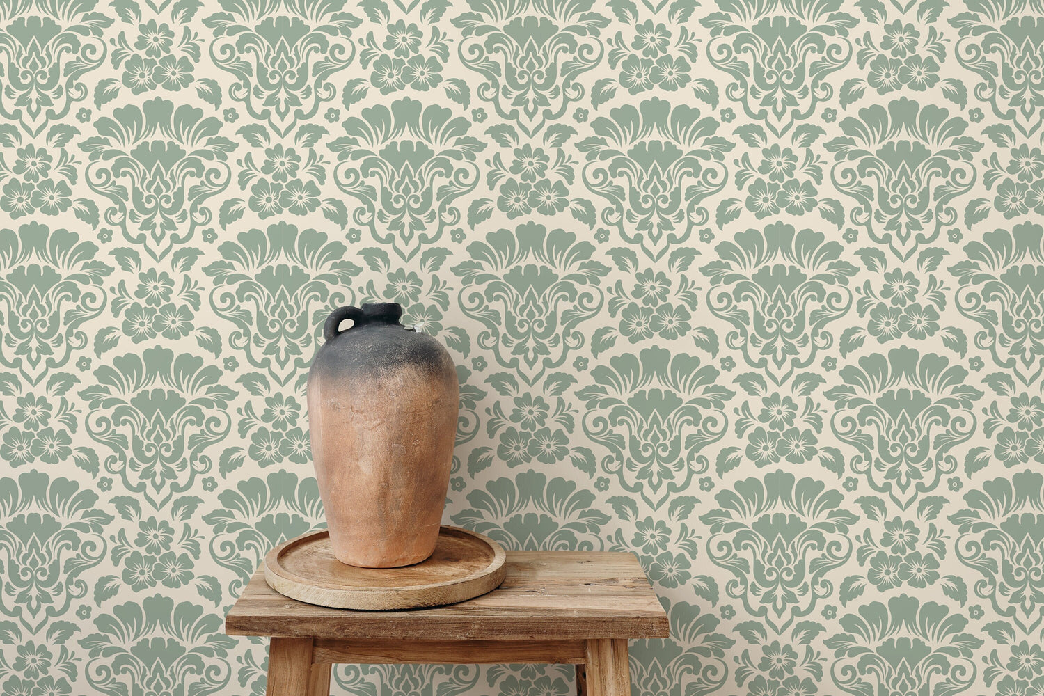 Mint Damask Wallpaper / Peel and Stick Wallpaper Removable Wallpaper Home Decor Wall Art Wall Decor Room Decor - D216