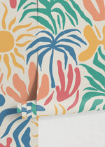 Colorful Tropical Shapes Wallpaper / Peel and Stick Wallpaper Removable Wallpaper Home Decor Wall Art Wall Decor Room Decor - D248