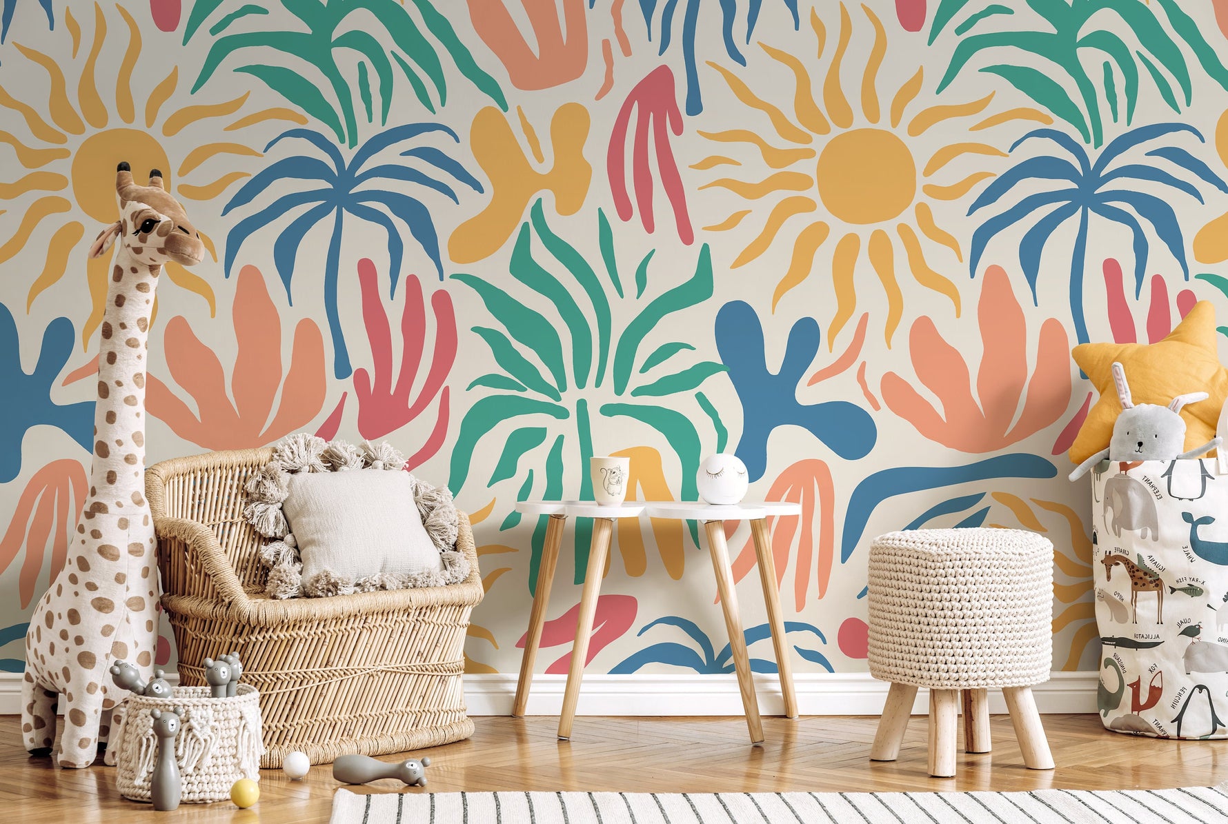 Colorful Tropical Shapes Wallpaper / Peel and Stick Wallpaper Removable Wallpaper Home Decor Wall Art Wall Decor Room Decor - D248