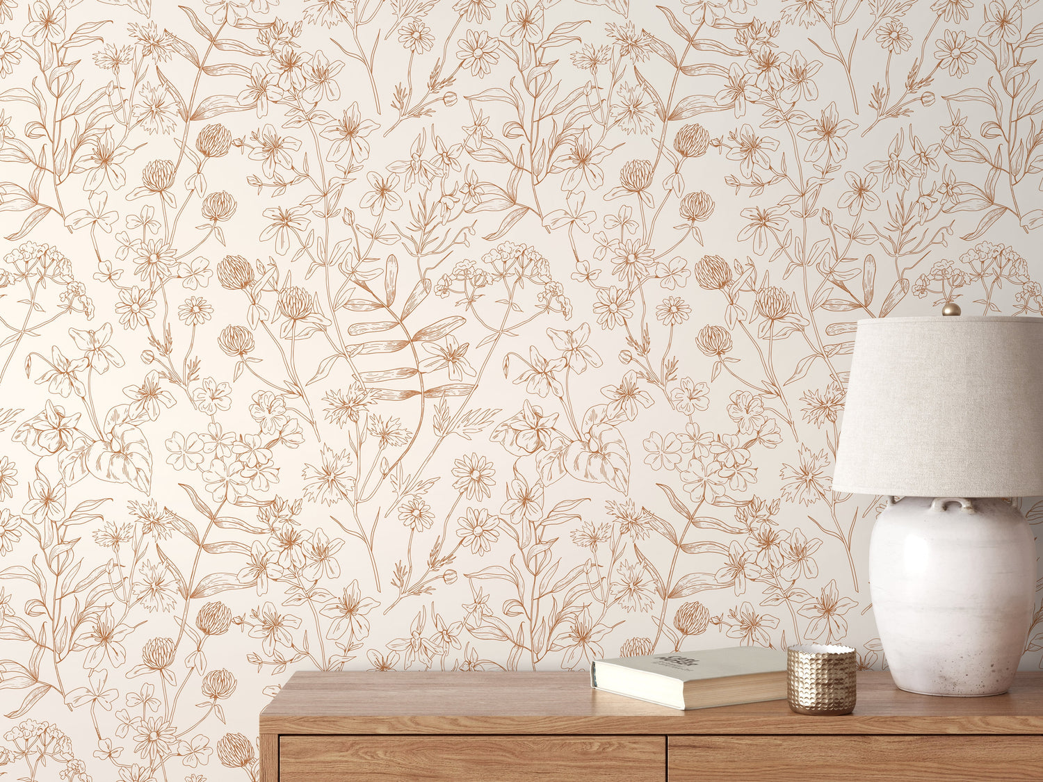 Neutral Boho Wildflowers Wallpaper / Peel and Stick Wallpaper Removable Wallpaper Home Decor Wall Art Wall Decor Room Decor - D305