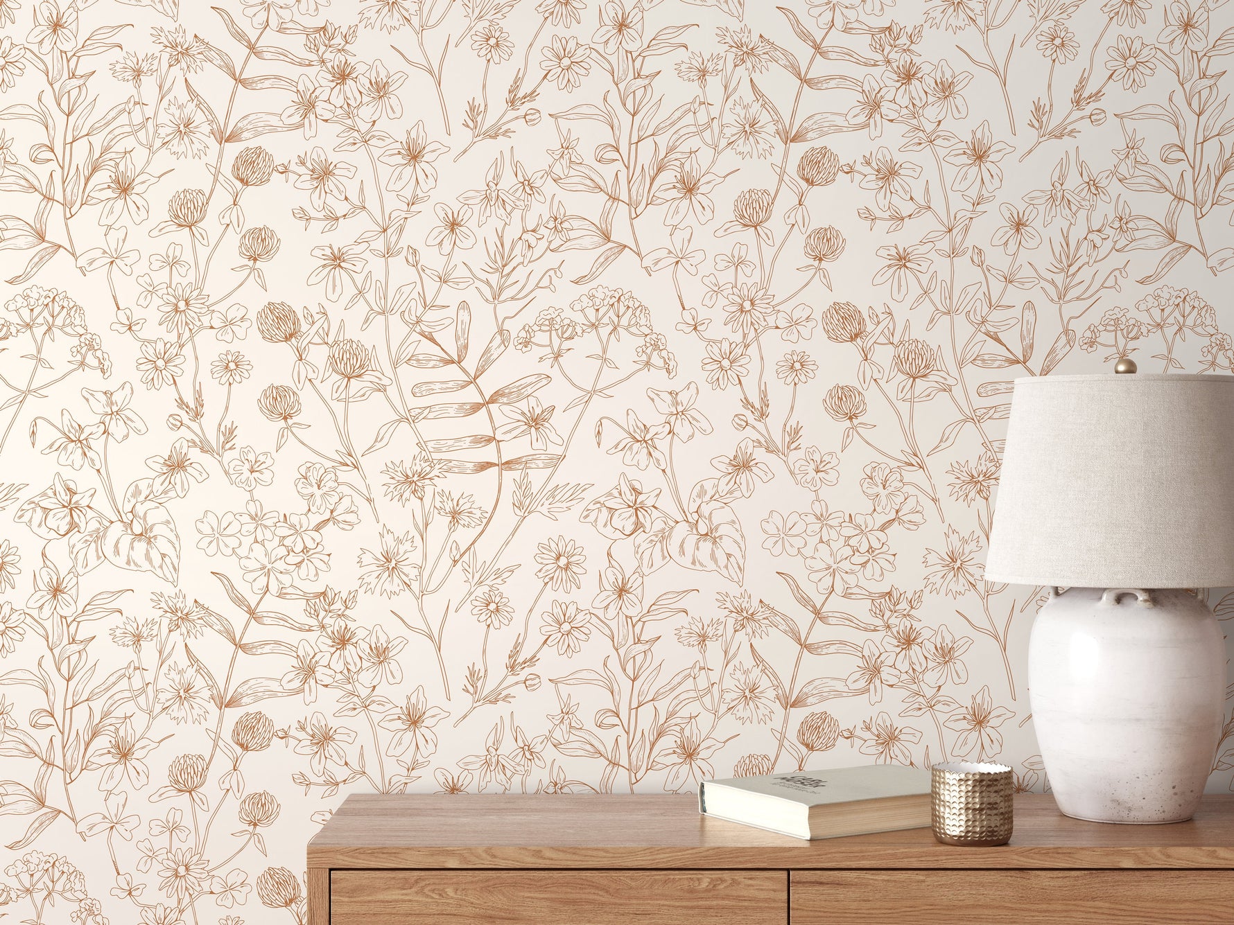 Neutral Boho Wildflowers Wallpaper / Peel and Stick Wallpaper Removable Wallpaper Home Decor Wall Art Wall Decor Room Decor - D305