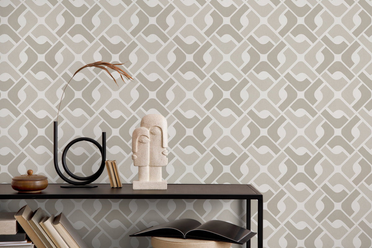 Neutral Geometric Tile Wallpaper / Peel and Stick Wallpaper Removable Wallpaper Home Decor Wall Art Wall Decor Room Decor - D328