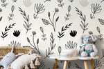 Neutral Boho Floral Wallpaper / Peel and Stick Wallpaper Removable Wallpaper Home Decor Wall Art Wall Decor Room Decor - D270