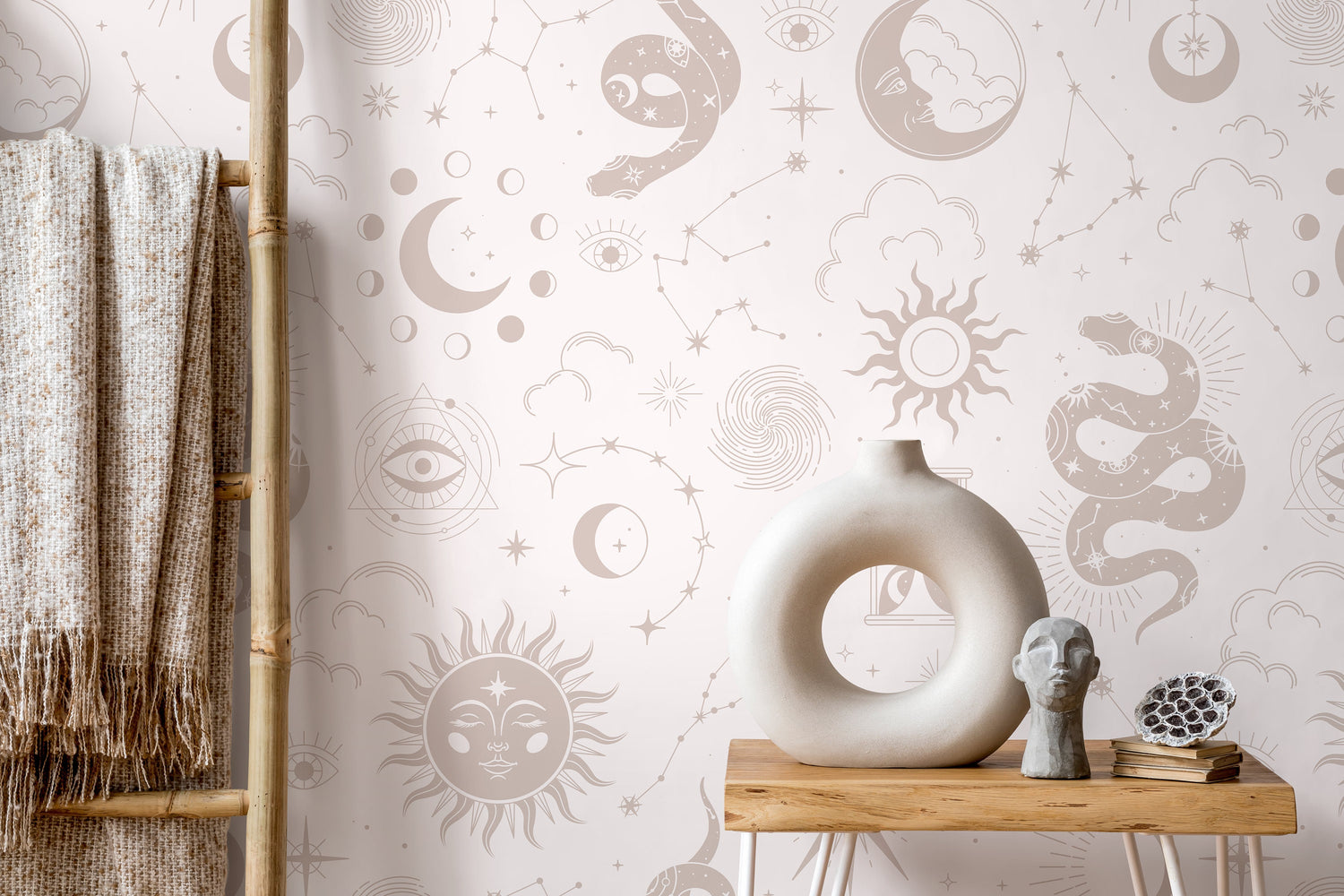 Neutral Celestial Wallpaper / Peel and Stick Wallpaper Removable Wallpaper Home Decor Wall Art Wall Decor Room Decor - D345