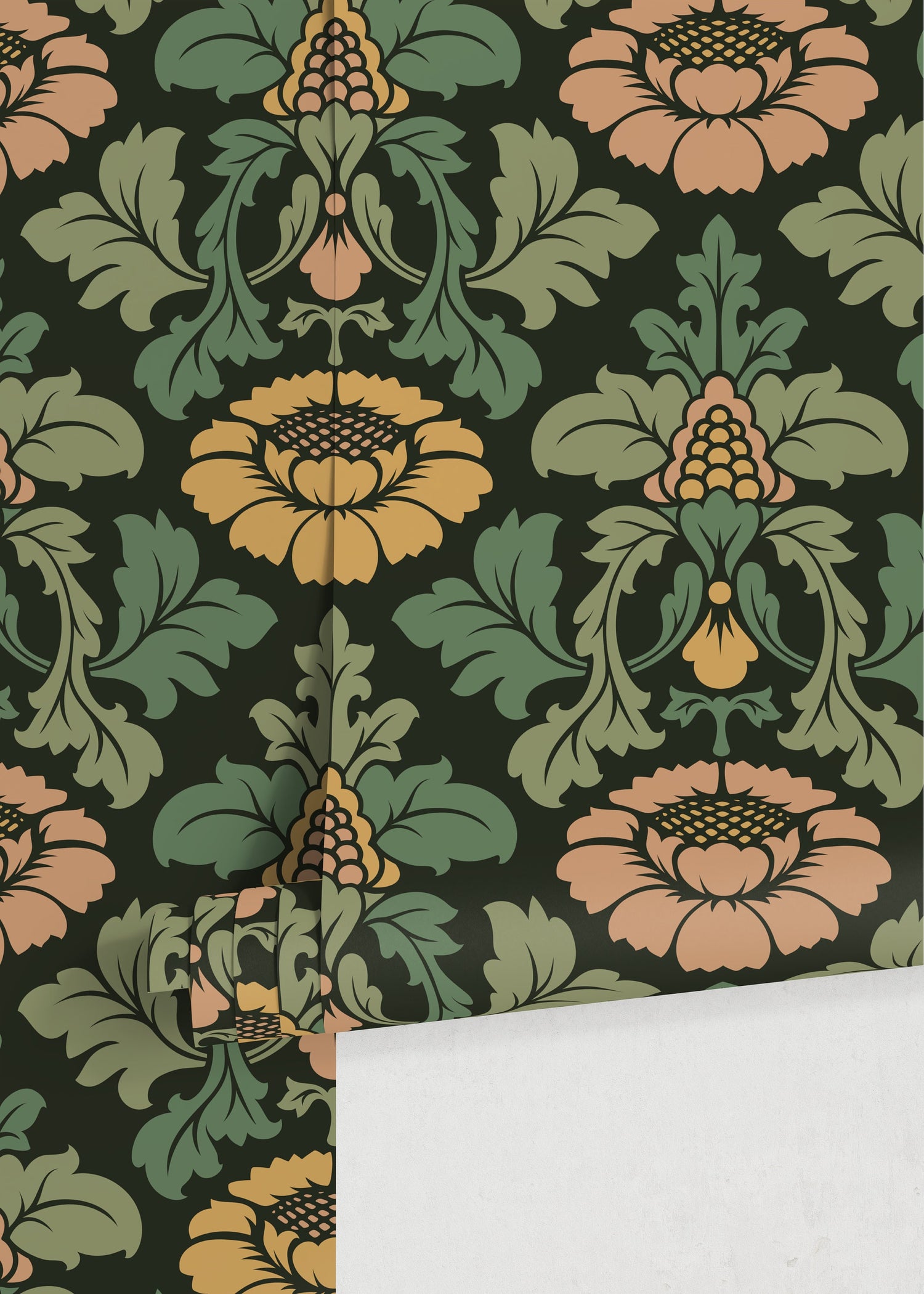 Green Vintage Floral Garden Wallpaper / Peel and Stick Wallpaper Removable Wallpaper Home Decor Wall Art Wall Decor Room Decor - D255