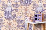 Cute Floral and Cat Wallpaper / Peel and Stick Wallpaper Removable Wallpaper Home Decor Wall Art Wall Decor Room Decor - D292