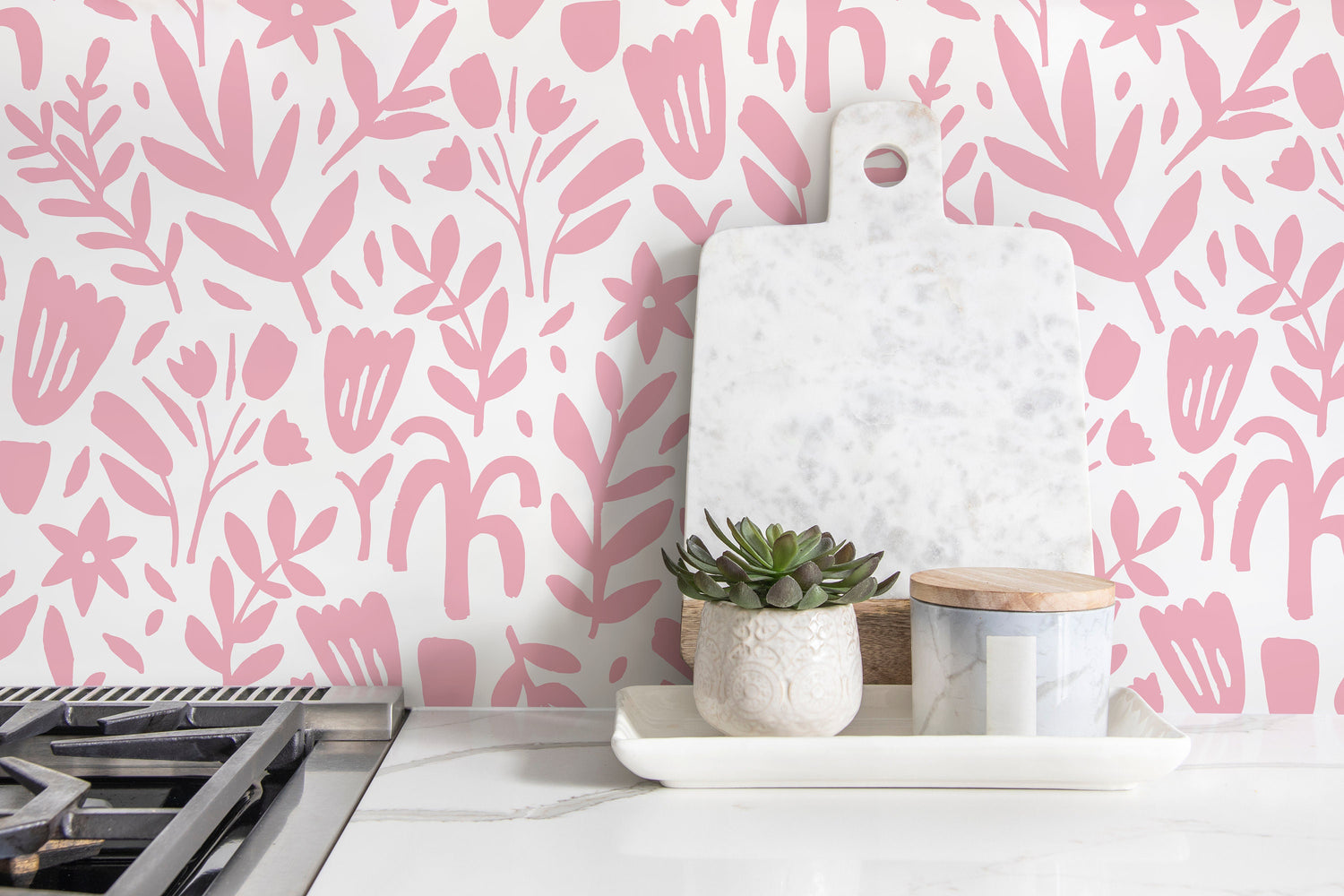 Cute Pink Floral Wallpaper / Peel and Stick Wallpaper Removable Wallpaper Home Decor Wall Art Wall Decor Room Decor - D368