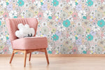 Pastel Retro Floral Wallpaper / Peel and Stick Wallpaper Removable Wallpaper Home Decor Wall Art Wall Decor Room Decor - D376