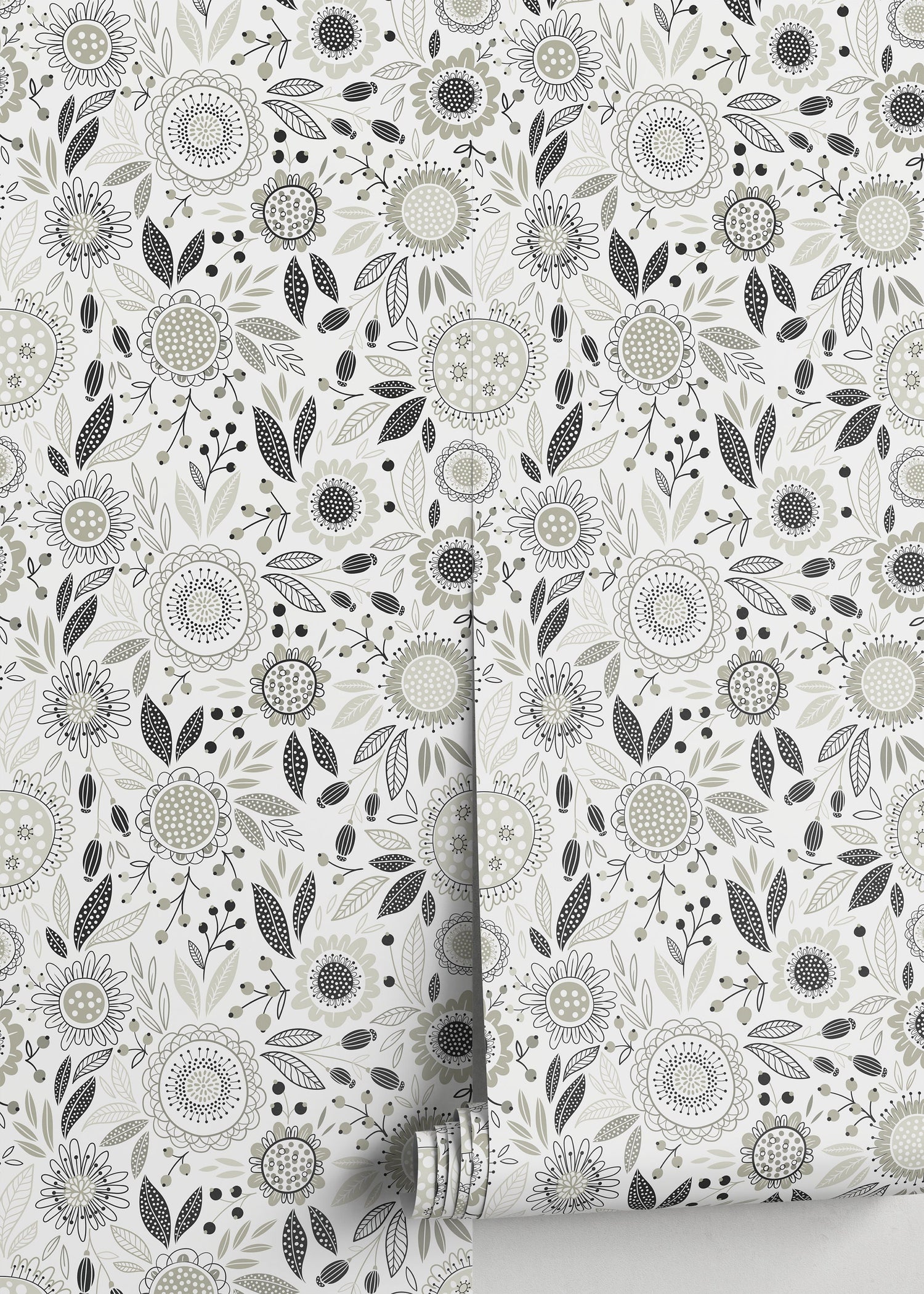 Gray Floral Garden Wallpaper / Peel and Stick Wallpaper Removable Wallpaper Home Decor Wall Art Wall Decor Room Decor - D283