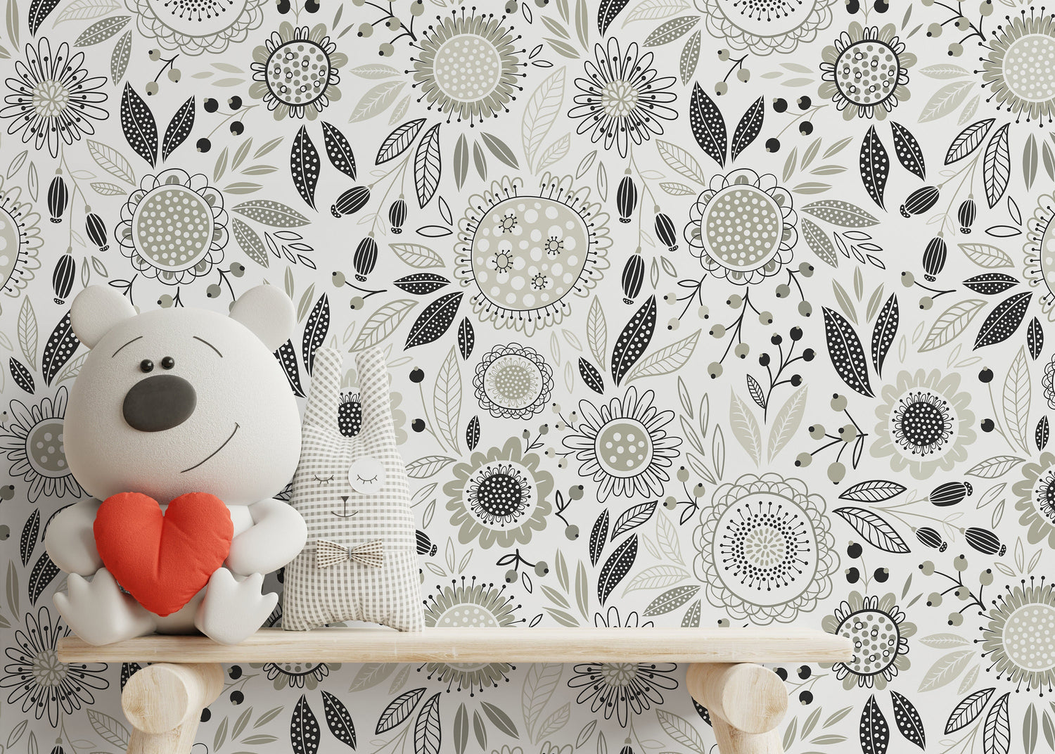 Gray Floral Garden Wallpaper / Peel and Stick Wallpaper Removable Wallpaper Home Decor Wall Art Wall Decor Room Decor - D283