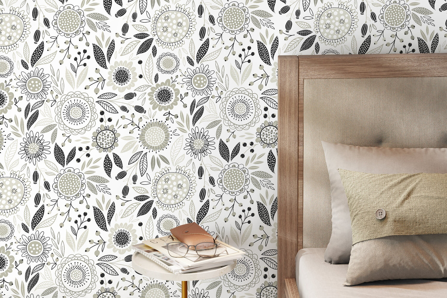 Gray Floral Garden Wallpaper / Peel and Stick Wallpaper Removable Wallpaper Home Decor Wall Art Wall Decor Room Decor - D283