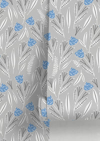 Thumbnail for Blue and Gray Floral Wallpaper / Peel and Stick Wallpaper Removable Wallpaper Home Decor Wall Art Wall Decor Room Decor - D388