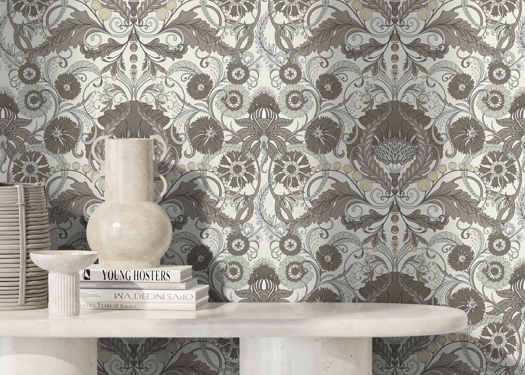 Gray Art Nouveau Wallpaper / Peel and Stick Wallpaper Removable Wallpaper Home Decor Wall Art Wall Decor Room Decor - D409