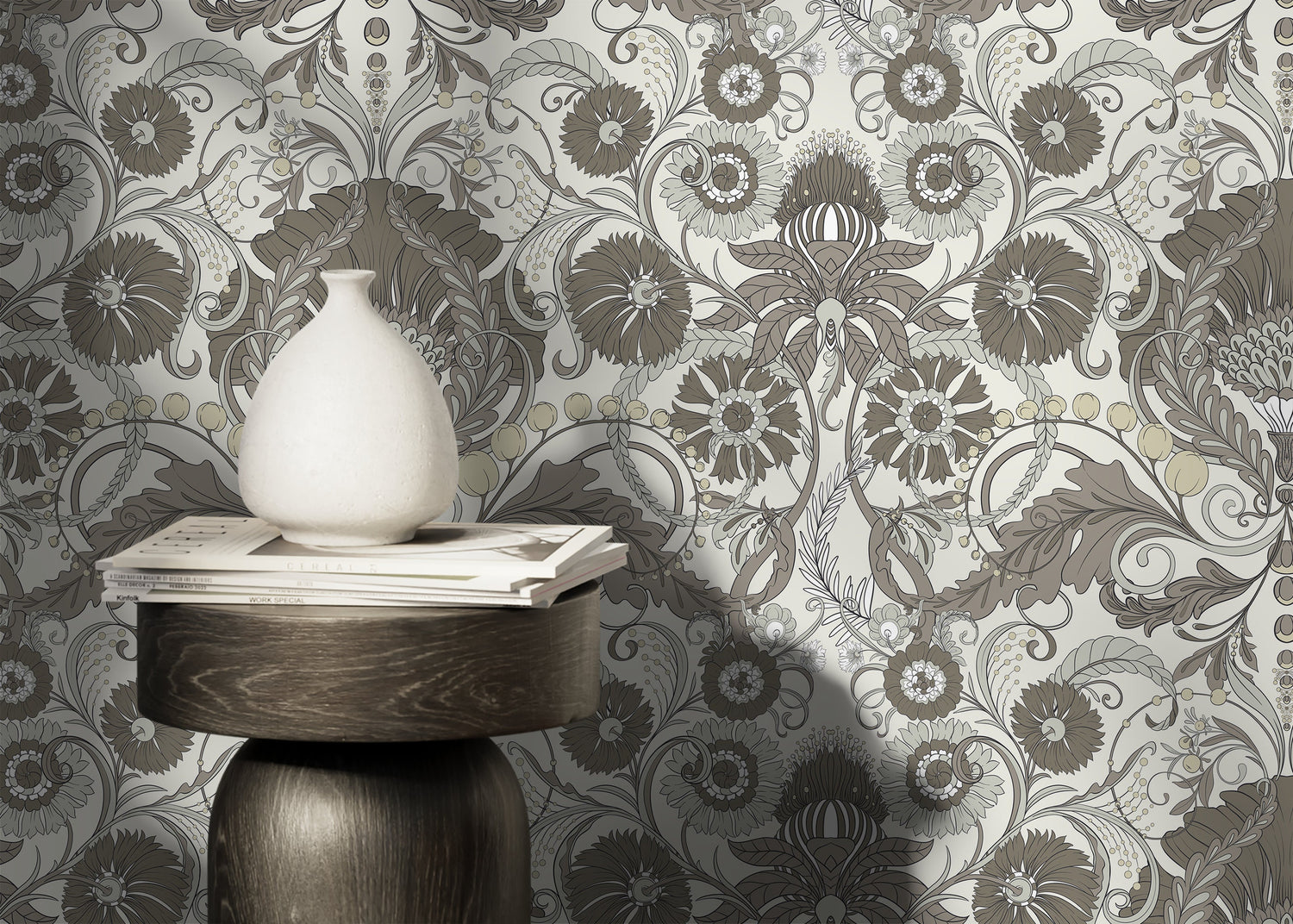 Gray Art Nouveau Wallpaper / Peel and Stick Wallpaper Removable Wallpaper Home Decor Wall Art Wall Decor Room Decor - D409