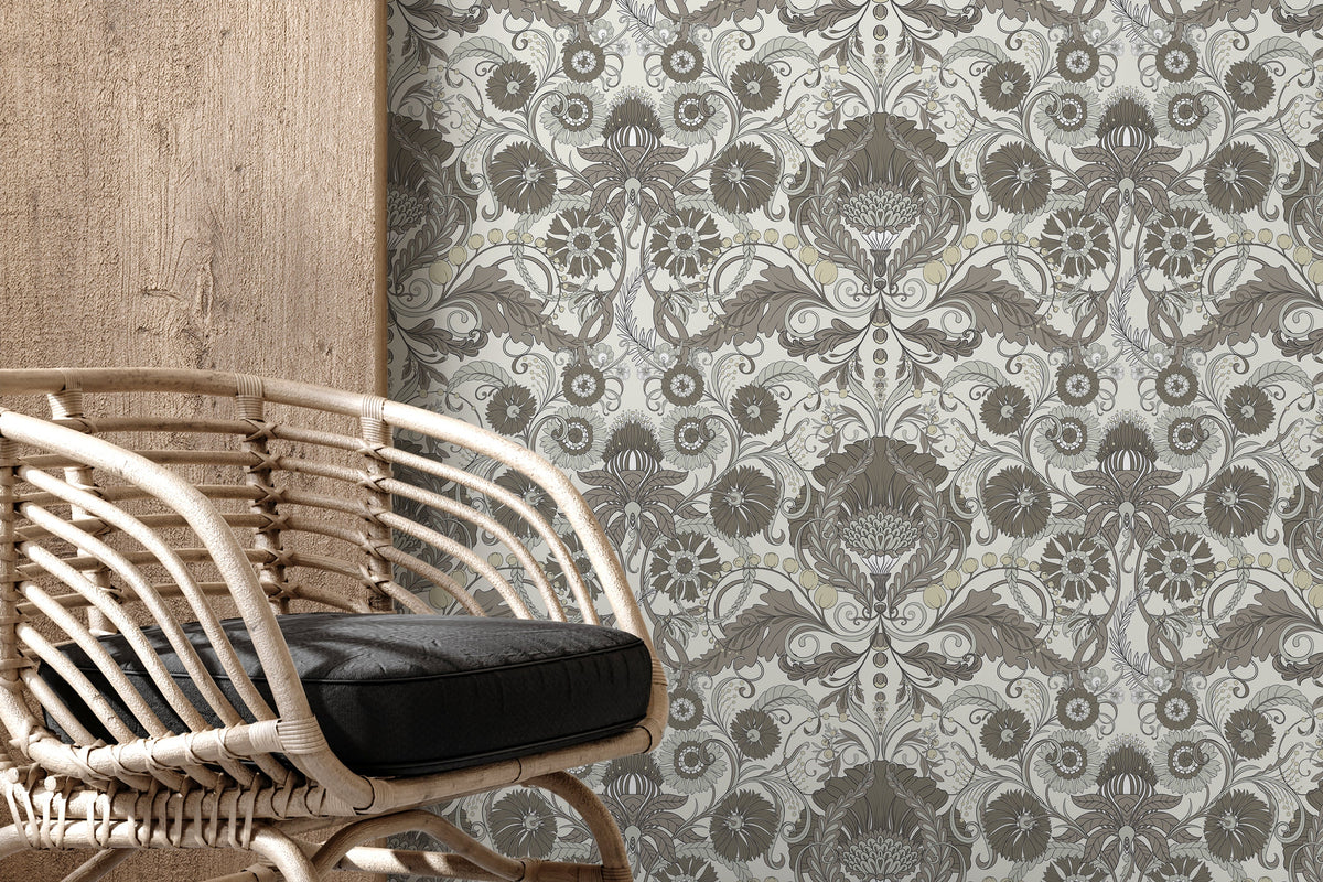 Gray Art Nouveau Wallpaper / Peel and Stick Wallpaper Removable Wallpaper Home Decor Wall Art Wall Decor Room Decor - D409