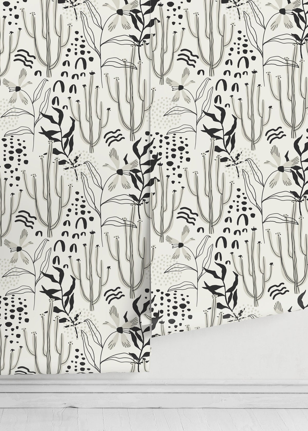 Black and Gray Floral Wallpaper / Peel and Stick Wallpaper Removable Wallpaper Home Decor Wall Art Wall Decor Room Decor - D315