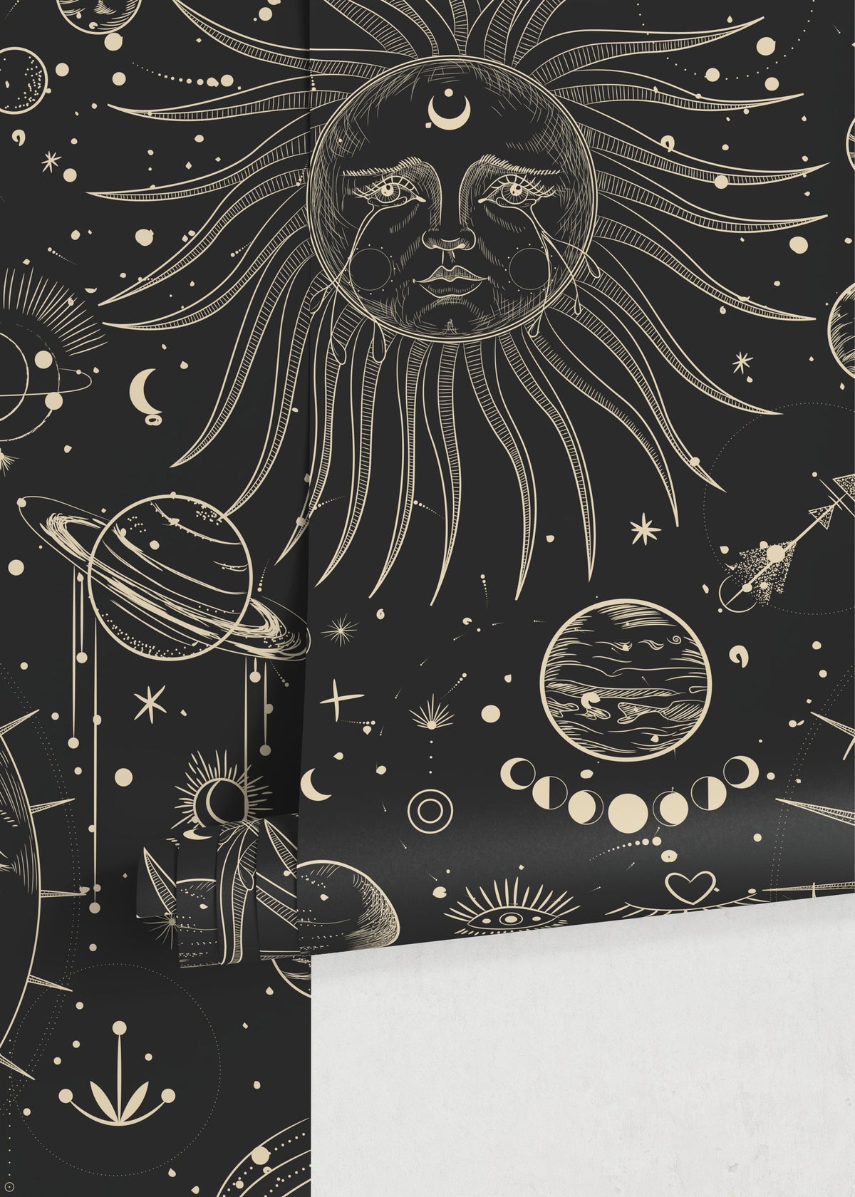 Black Celestial Wallpaper / Peel and Stick Wallpaper Removable Wallpaper Home Decor Wall Art Wall Decor Room Decor - D342