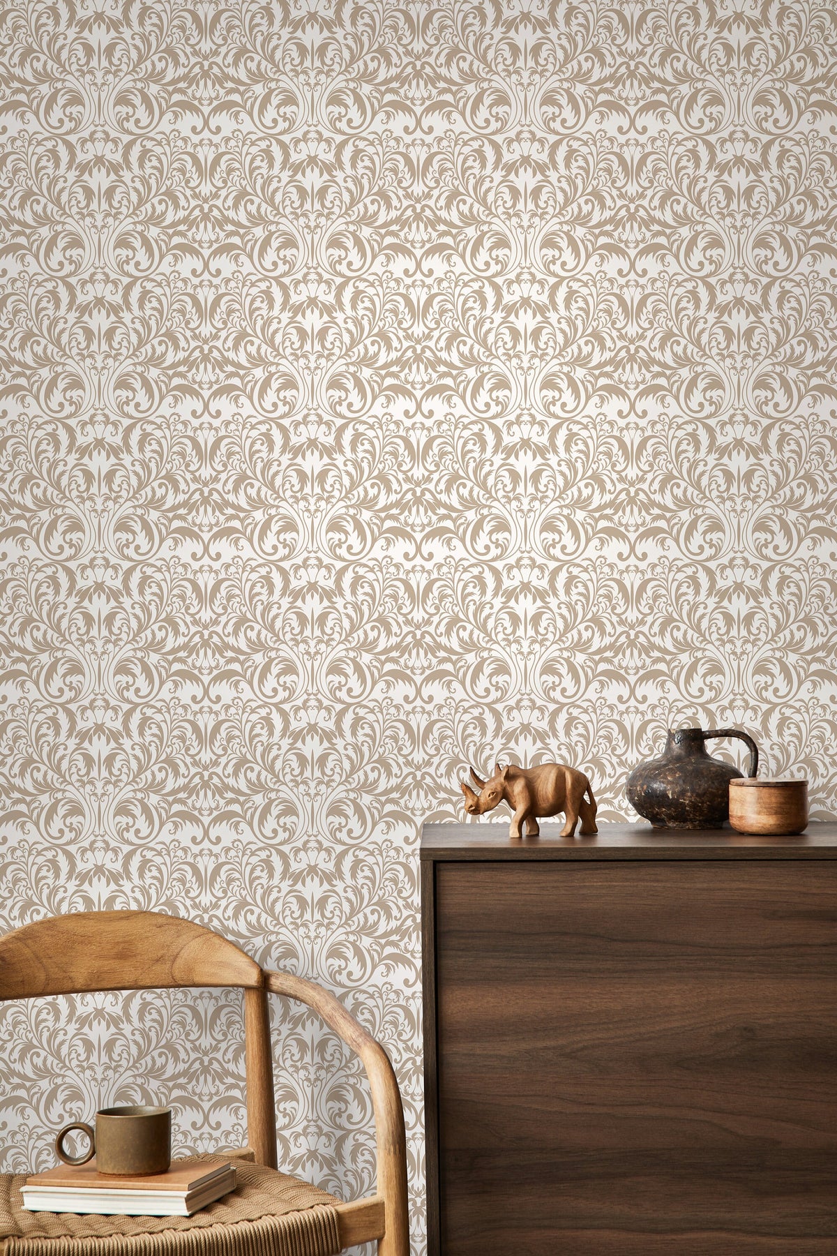 Beige Victorian Wallpaper / Peel and Stick Wallpaper Removable Wallpaper Home Decor Wall Art Wall Decor Room Decor - D364