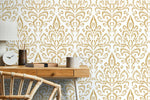 Yellow Vintage Wallpaper / Peel and Stick Wallpaper Removable Wallpaper Home Decor Wall Art Wall Decor Room Decor - D358