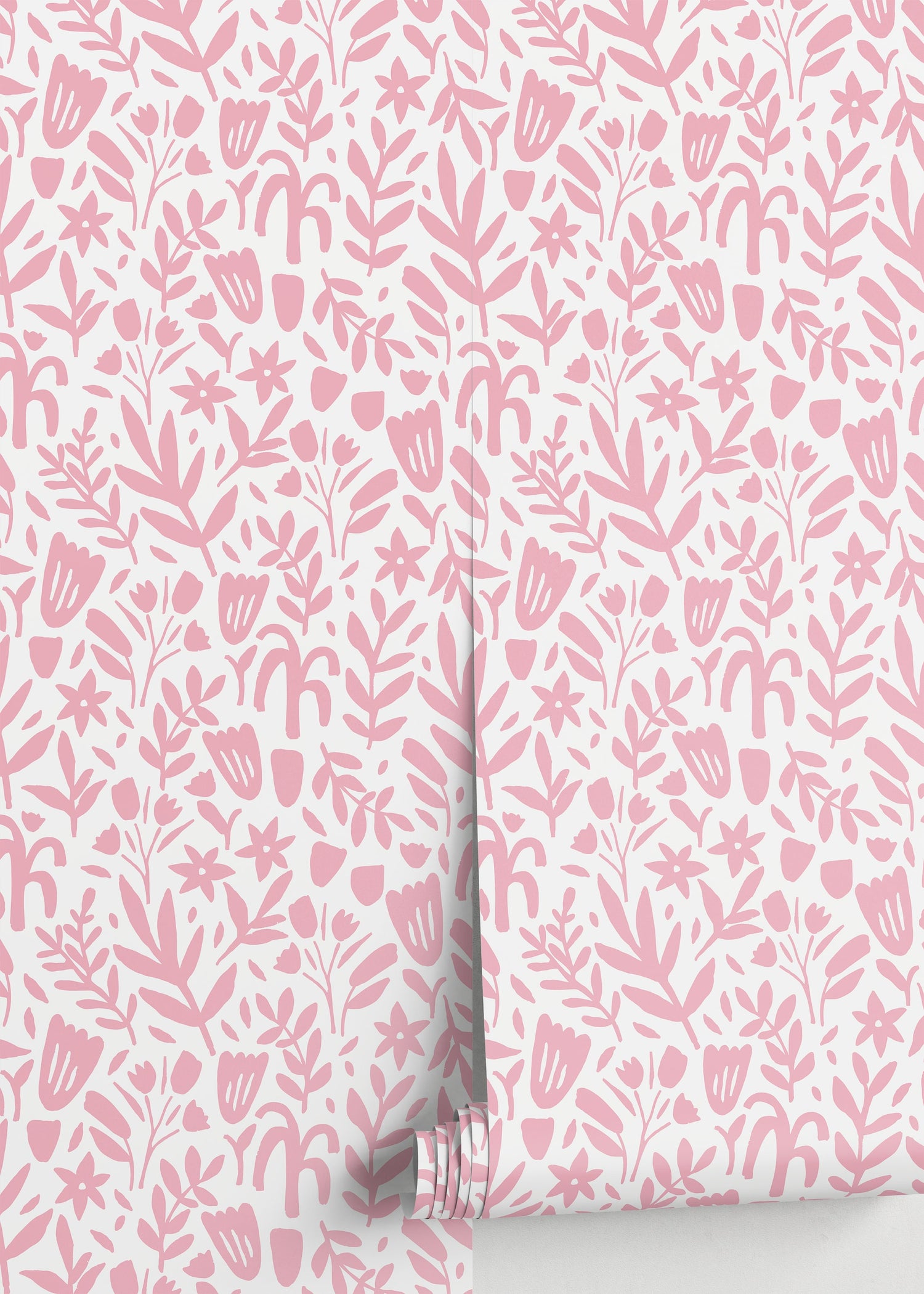 Cute Pink Floral Wallpaper / Peel and Stick Wallpaper Removable Wallpaper Home Decor Wall Art Wall Decor Room Decor - D368