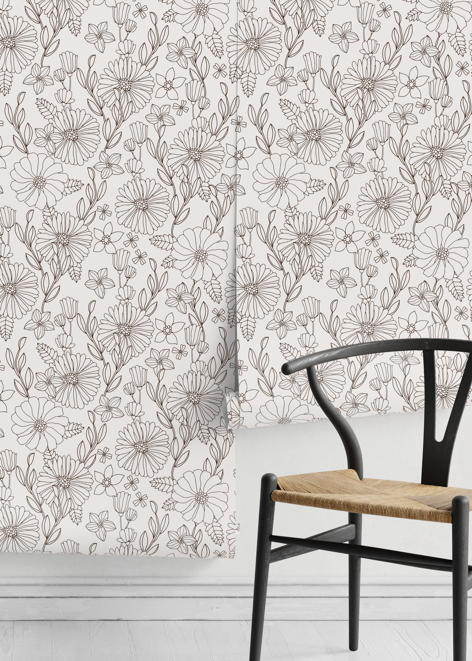 Neutral Boho Floral Wallpaper / Peel and Stick Wallpaper Removable Wallpaper Home Decor Wall Art Wall Decor Room Decor - D378