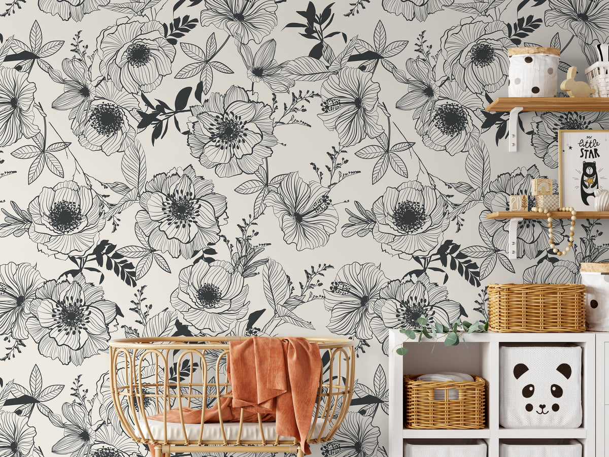 Vintage Floral Wallpaper / Peel and Stick Wallpaper Removable Wallpaper Home Decor Wall Art Wall Decor Room Decor - D476