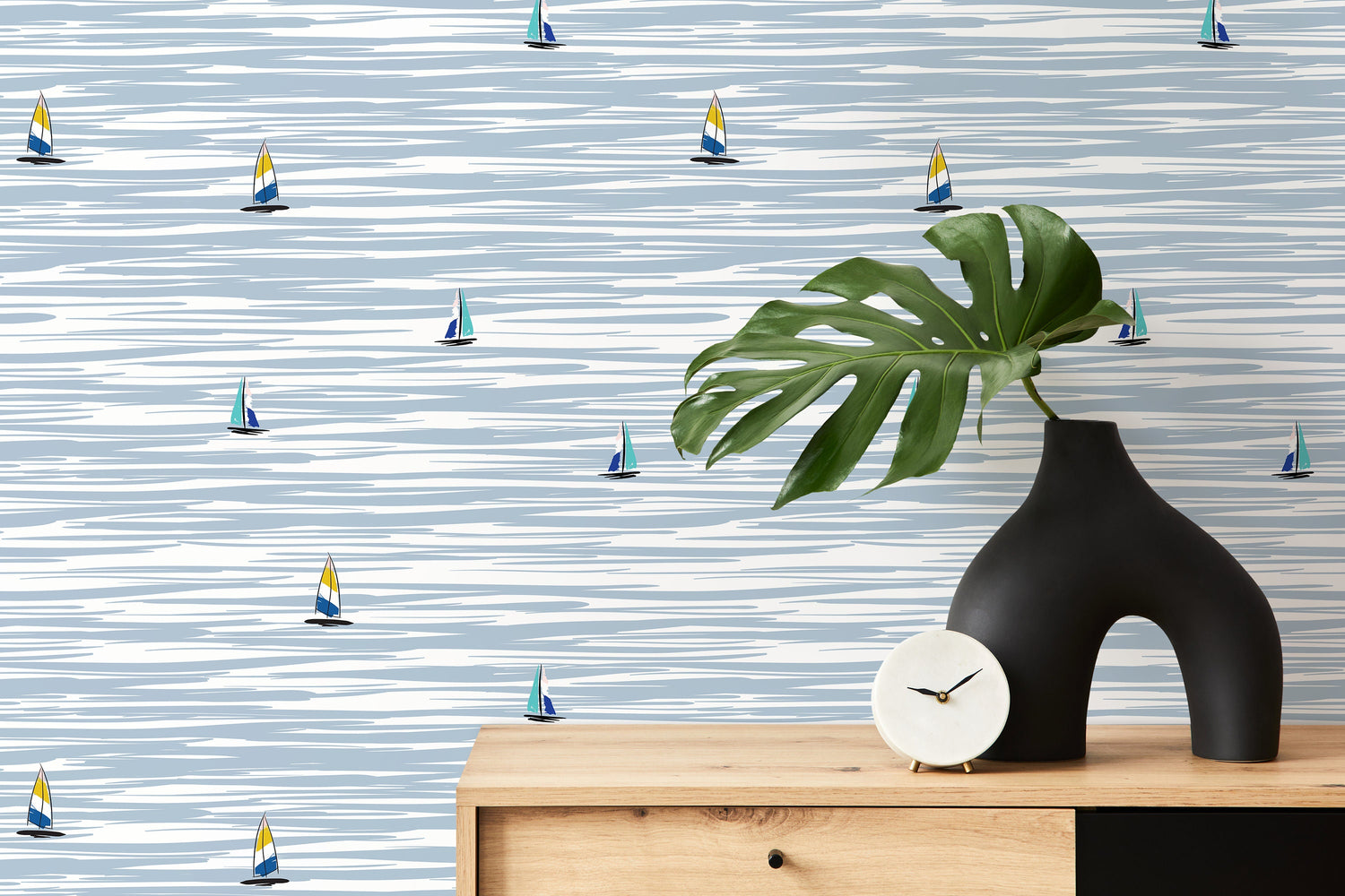 Nautical Sailboat Wallpaper / Peel and Stick Wallpaper Removable Wallpaper Home Decor Wall Art Wall Decor Room Decor - D480