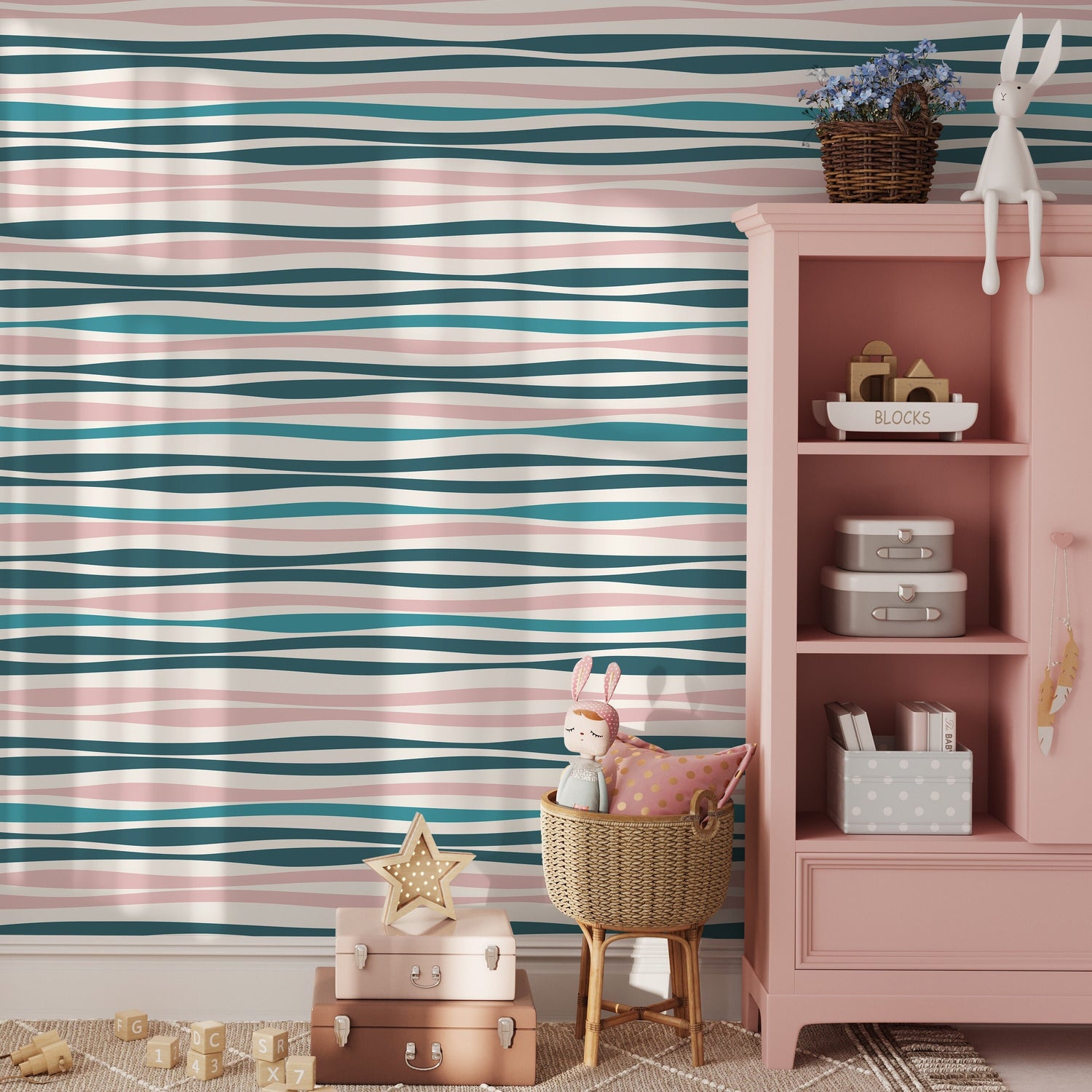 Wavy Lines Pastel Elegance Wallpaper - D487