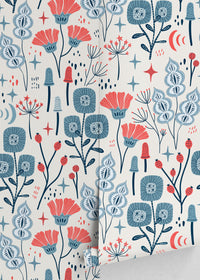 Thumbnail for Blue and Red Floral Wallpaper / Peel and Stick Wallpaper Removable Wallpaper Home Decor Wall Art Wall Decor Room Decor - D396