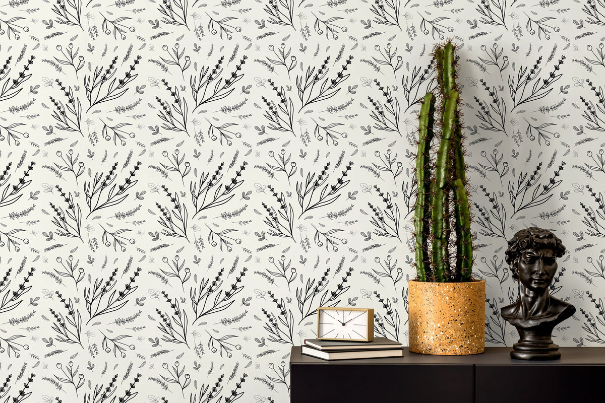 Minimalist Wildflowers Wallpaper / Peel and Stick Wallpaper Removable Wallpaper Home Decor Wall Art Wall Decor Room Decor - D400