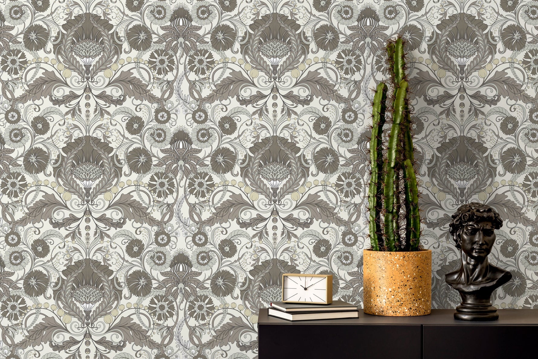 Gray Art Nouveau Wallpaper / Peel and Stick Wallpaper Removable Wallpaper Home Decor Wall Art Wall Decor Room Decor - D409