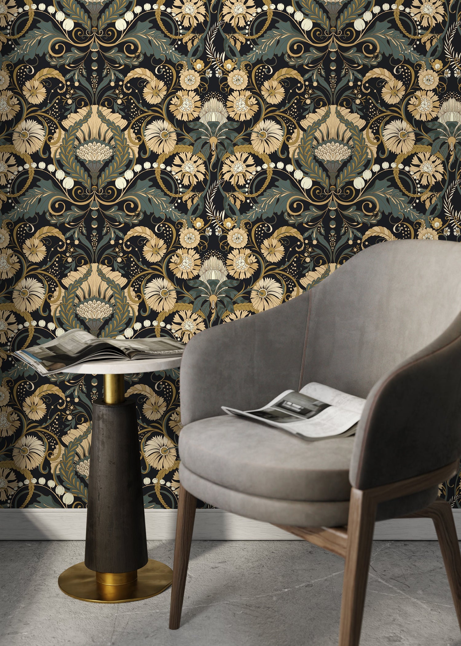 Elegant Floral Symphony Wallpaper - D410