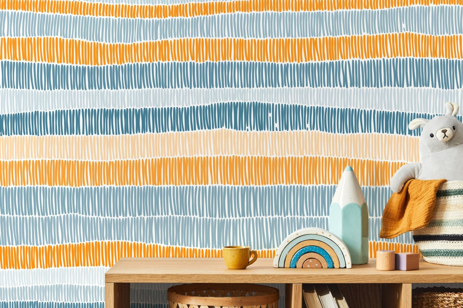 Colorful Abstract Striped Wallpaper / Peel and Stick Wallpaper Removable Wallpaper Home Decor Wall Art Wall Decor Room Decor - D508