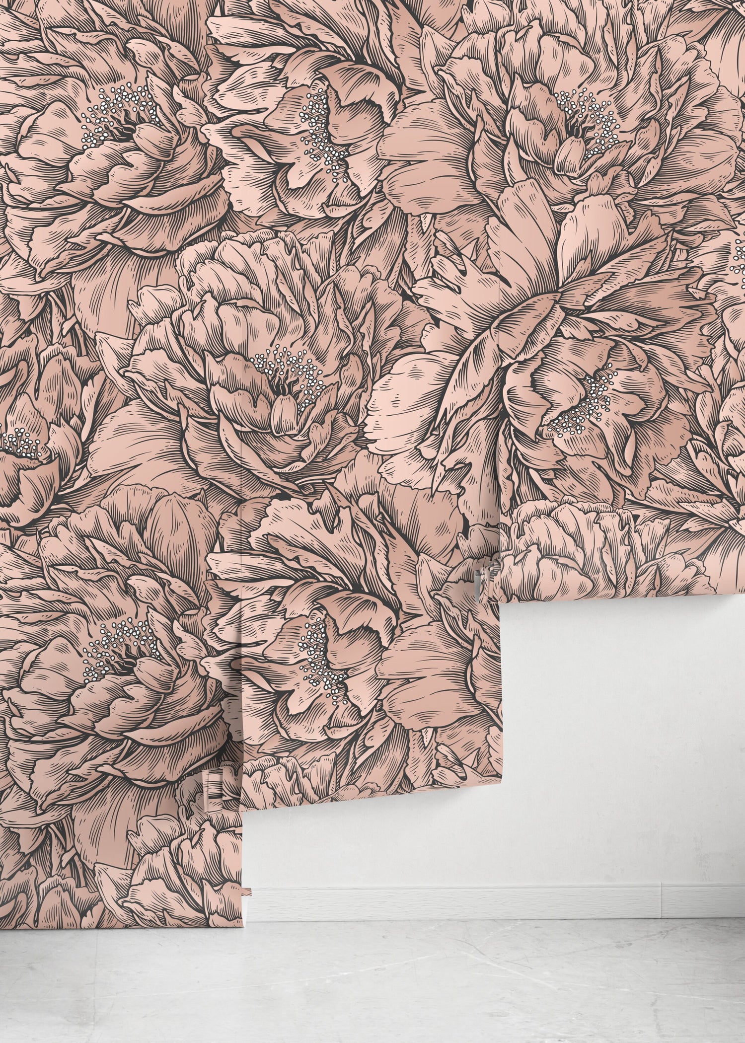 Pink Peony Wallpaper / Peel and Stick Wallpaper Removable Wallpaper Home Decor Wall Art Wall Decor Room Decor - D517