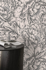 Elegant Peony Sketch Wallpaper - D518