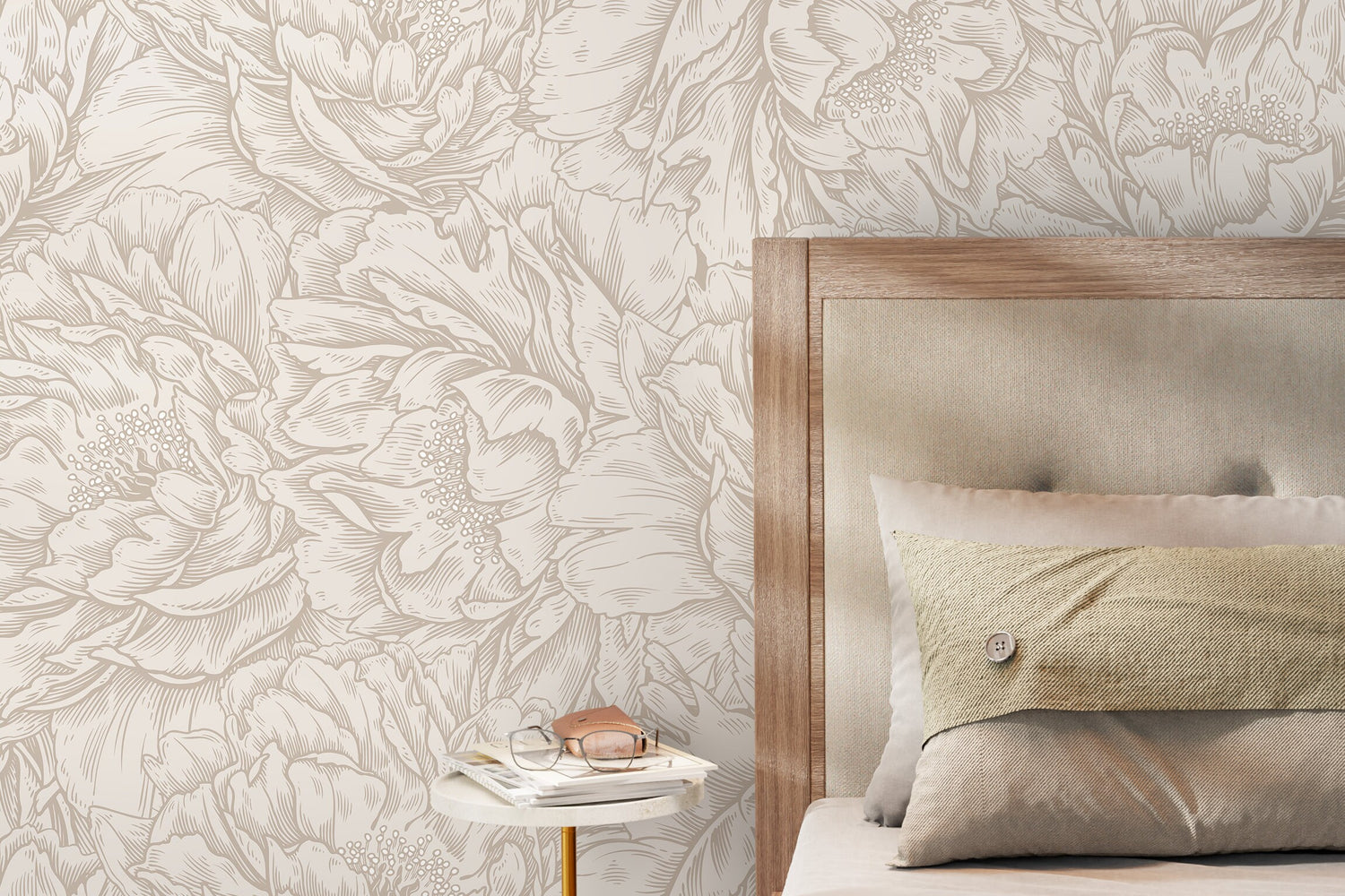 Neutral Peony Wallpaper / Peel and Stick Wallpaper Removable Wallpaper Home Decor Wall Art Wall Decor Room Decor - D520